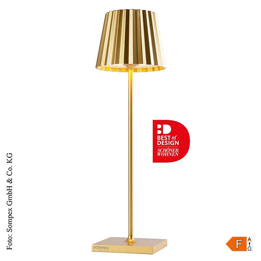 Lampe de table TROLL 20- Outdoor, avec batterie rechargeable, 38x10x10cm, en aluminium doré, parfaite pour le jardin et la terrasse, option d'éclairage élégante et pratique
