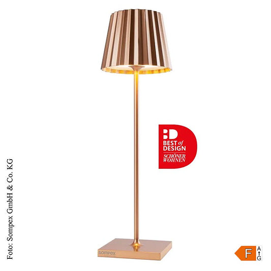 Lampe de table TROLL 20- Outdoor en aluminium et cuivre, sans fil et rechargeable, parfaitement adaptée à l'intérieur et à l'extérieur, 38x10x10 cm, complément élégant pour le jardin, la terrasse et la maison
