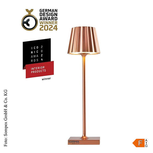 Lampe de table TROLL NANO Outdoor avec batterie rechargeable, 21x6cm, alu, cuivre - un accroche-regard stylé pour des moments agréables en plein air
