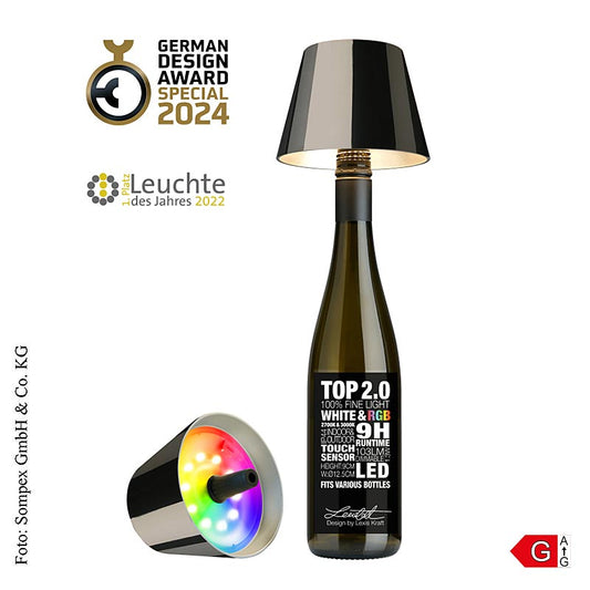 Lampe de table TOP20, pBouteilles, mAccu, 11x12,5cm, plastique, spacegrey(72553), 1 pc - Lampe de table élégante en plastique résistant gris espace, idéale pour chaque aménagement de pièce et crée une atmosphère agréable sans câbles gênants