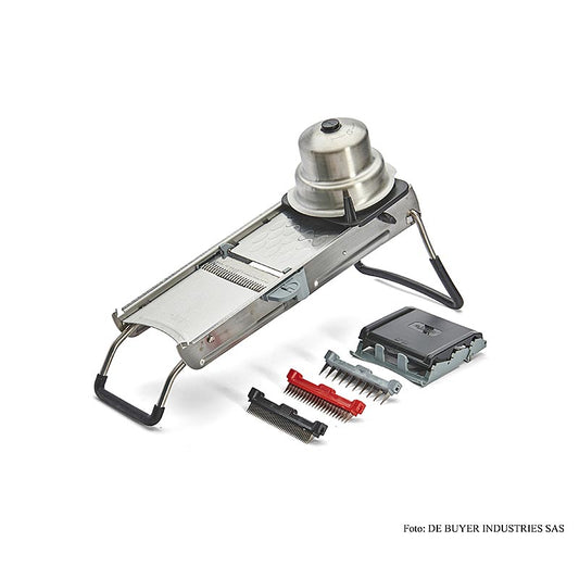 La Mandoline Revolution (2 lames horizontales & 3 lames julienne) de de Buyer (201201) - Mandoline de haute qualité et durable pour une découpe précise et rapide Deux lames horizontales et trois lames julienne pour une découpe polyvalente et parfaite Facile à utiliser et à nettoyer - votre compagnon idéal en cuisine !
