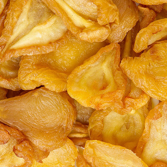 Une image rapprochée d'un paquet de 1 kg de poires séchées et sulfurisées de catégorie M