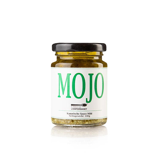 Mojo Verde, Salsa verte des Canaries, L' Empordanet, 100 g - condiment traditionnel à base de coriandre, d'ail et d'huile d'olive, fabriqué à la main à Ténériffe, polyvalent pour la viande, le poisson et les légumes, goût frais et légèrement piquant, emballé dans un pot pratique de 100 g
