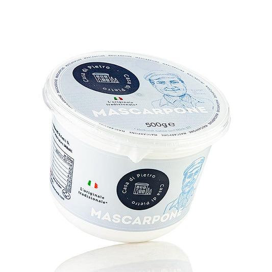 Fromage frais Mascarpone, 80% de matières grasses iTr, Casa di Pietro, 500 g - Fromage frais italien crémeux et riche pour le tiramisu, les gâteaux au fromage et les pâtes Ingrédient polyvalent dans les plats sucrés et salés Idéal pour les créations culinaires