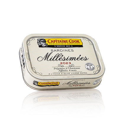 Sardines entières à l'huile d'olive, millésime 2023, Capitaine Cook, France, 115 g