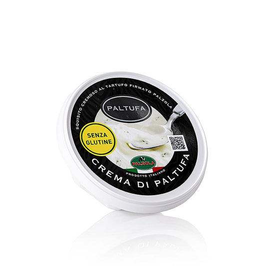 Crema di Paltufa, à la truffe et au gorgonzola, Palzola, 125 g : Crème de fromage de luxe à base de truffes soigneusement sélectionnées et de véritable gorgonzola italien, emballée dans un pot pratique de 125 g Convient comme pâte à tartiner, dip ou ingrédient pour vos plats préférés Idéal pour les cuisiniers amateurs et professionnels