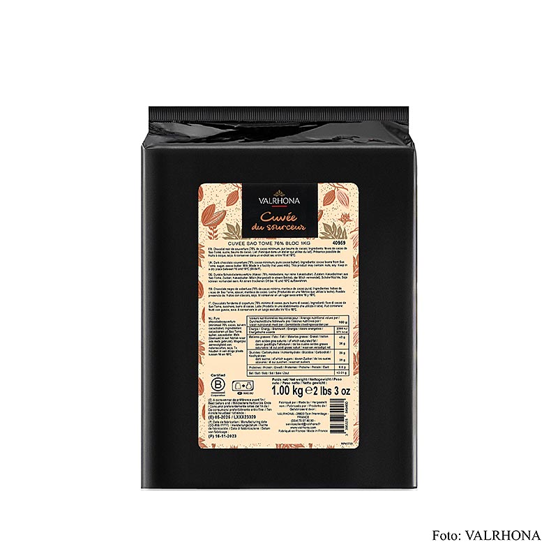 Valrhona Cuvee Sao Thome, couverture noire, 76% cacao, bloc (12830), 1 kg