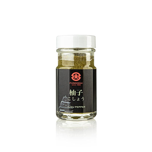 Yuzu Kosho PREMIUM - Pâte de piment vert & yuzu, Fundodai Japon, 60 g : Délicatesse japonaise qui allie le goût frais d'agrumes du yuzu au piquant du piment vert Fabriquée au Japon par Fundodai, parfaite pour assaisonner viandes, poissons et légumes.