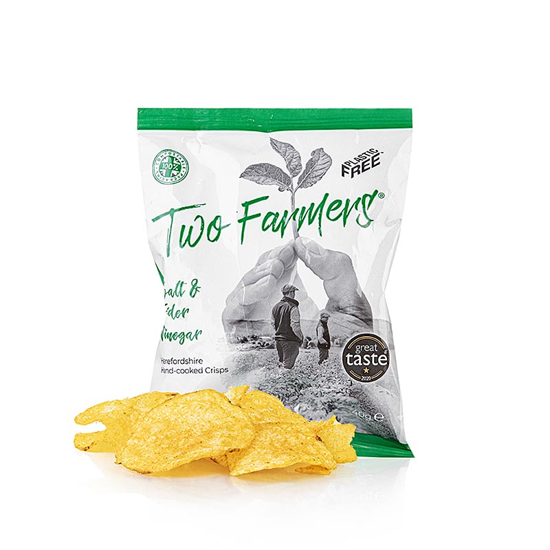 Kartoffelchips Salt & Cider Vinegar von Two Farmers, 40 g, handgefertigt und nachhaltig verpackt