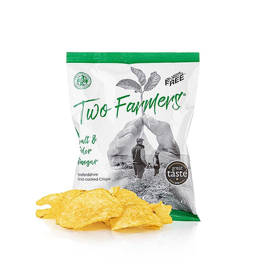 Kartoffelchips Salt & Cider Vinegar von Two Farmers, 40 g, handgefertigt und nachhaltig verpackt