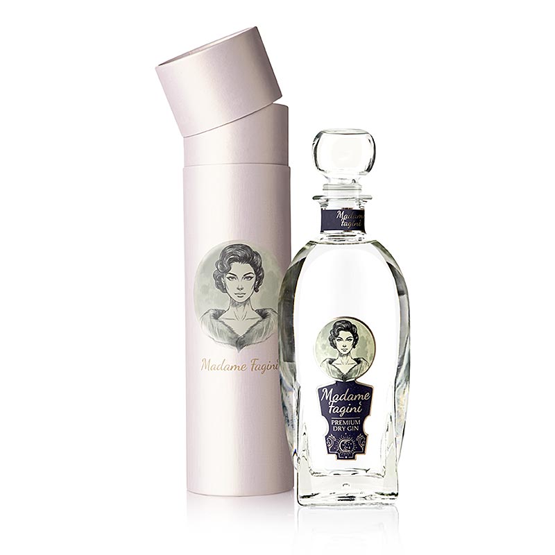 Une bouteille de gin sec premium Madame Fagini à 40% vol d'alcool