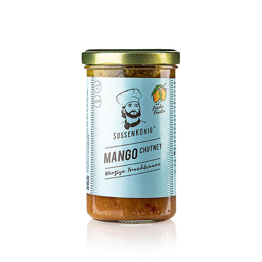 Chutney de mangue en bouteille Sossenkönig 250 ml, parfait pour les plats exotiques