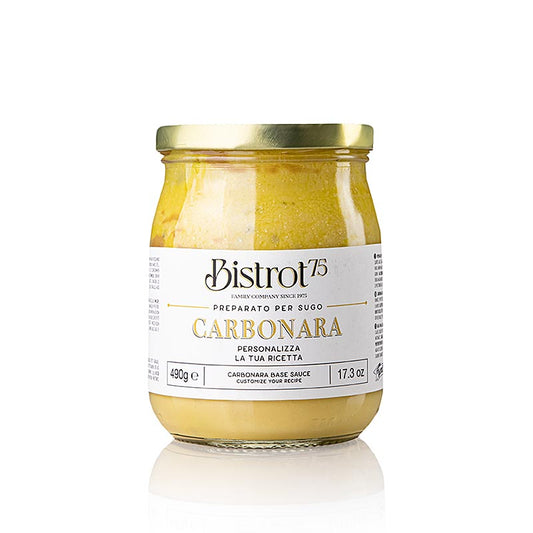 Image du produit : Tartuflanghe - Bistro 75 - Base de sauce aux œufs carbonara, sans bacon, 490 g - une sauce délicieuse et polyvalente pour les plats de pâtes