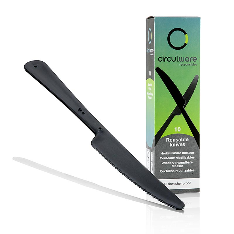 Haval Circulware couteau réutilisable, 19cm, noir, extra solide, PP-MF, 10 pcs