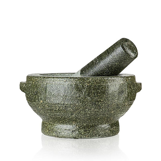 Mortier en pierre de 20 cm de diamètre avec pilon, idéal pour la préparation d'épices et d'herbes aromatiques
