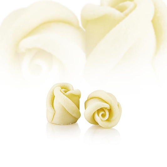 Détail d'un paquet de 266g contenant 45 roses en chocolat blanc de Dobla (77789)