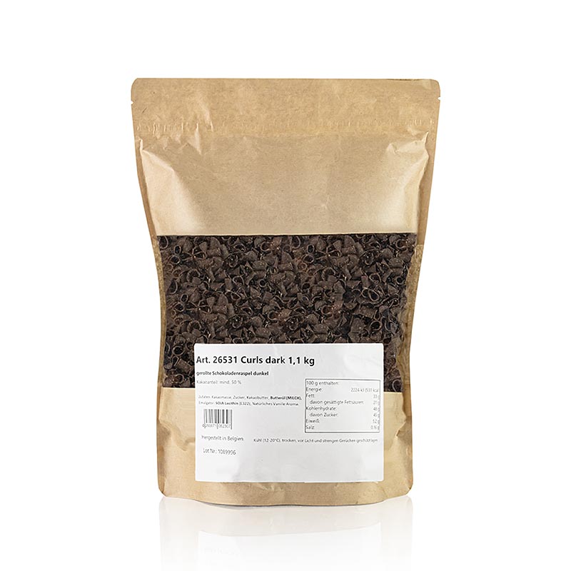 Râpe à garnir au chocolat Fleur Noir (Curls Dark), 11 kg - fine râpe à garnir au chocolat pour une utilisation décorative