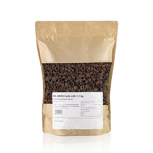 Râpe à garnir au chocolat Fleur Lait entier (Curls milk), 11 kg - Un grand paquet de râpes à garnir au chocolat au lait entier en forme de fleur