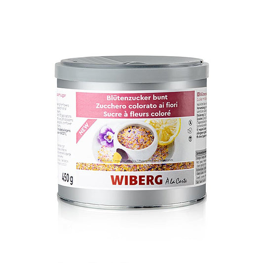 Sucre aux fleurs multicolores Wiberg avec de vraies fleurs, 450 g, pour une utilisation variée en cuisine