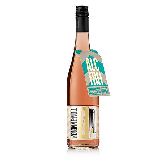Rosé 2023 vin rosé désalcoolisé, sans alcool, sec, colonne zéro, 750 ml - Photo produit d'un vin rosé désalcoolisé, sec et sans alcool en bouteille de 750 ml de 2023