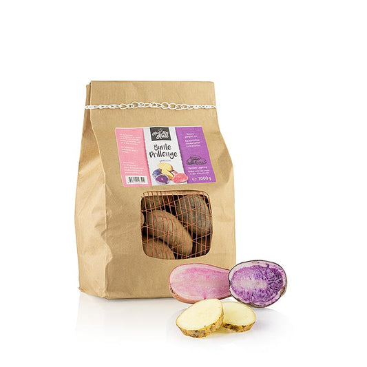Pommes de terre triples fraîches et colorées en poids de 1 kg, produit culte de la pomme de terre