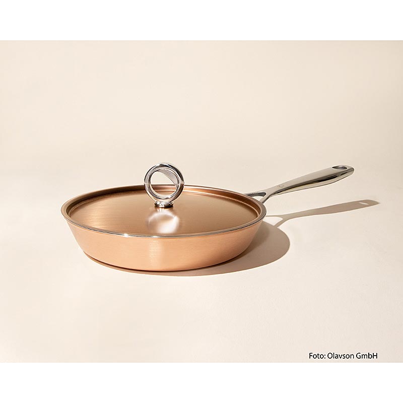 Olavson Poêle à frire en cuivre, avec couvercle, non revêtue, 24cm, pour tous les feux, 1 pc - Poêle à frire en cuivre 24cm de haute qualité, adaptée à tous les feux