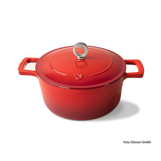 Cocotte en fonte rouge de haute qualité avec surface émaillée et diamètre de 24 cm, convient à tous les types de cuisinières