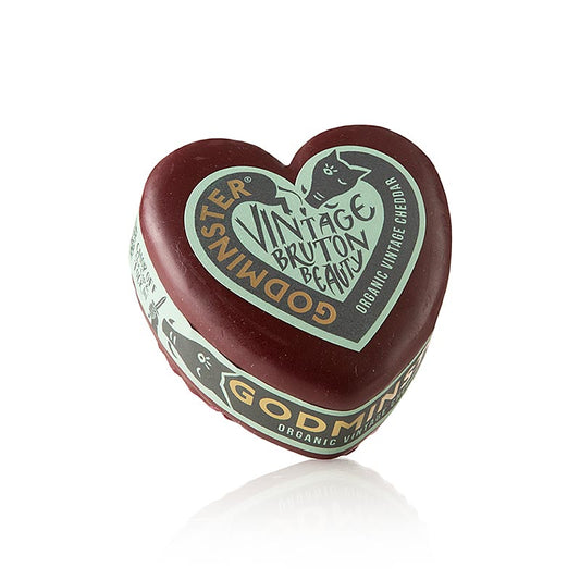 Cheddar Vintage Mini Coeur, un fromage à pâte dure de 200 g dans de la cire, fabriqué par Godminster, certifié BIO