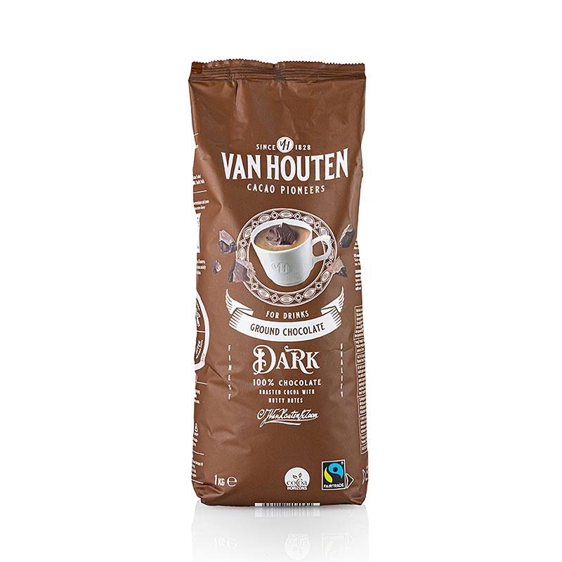 Van Houten Ground Dark Chocolate, Chocolat à boire en poudre, 1 kg