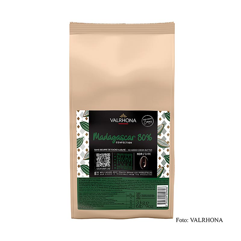 Chocolats Valrhona Compoz - Base de cacao Madagascar 80%, Callets, 3 kg