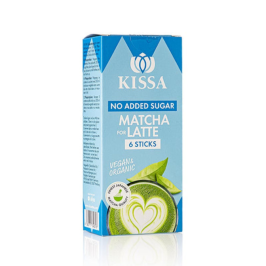 KISSA - Matcha for Latte NO SUGAR ADD., Bâtonnets de mélange de thé, BIO, 60 g, 6 x 10g
