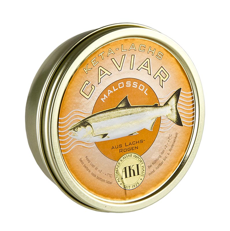 Caviale keta finemente selezionato e preparato con uova di salmone per un gusto unico Ideale per toast, blinis e come accompagnamento ai piatti preferiti Confezione da 250 g da gustare a casa o da regalare Lussuoso caviale keta di salmone per il vostro prossimo pasto
