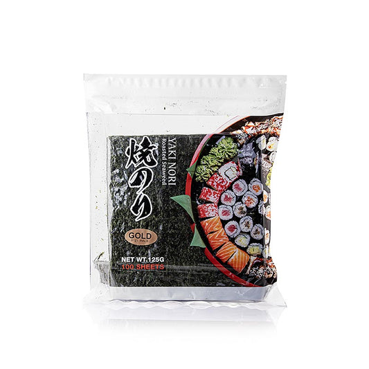 Foglie di alghe essiccate del marchio Yakinori a metà, arrostite e dorate, 125 g, circa 100 foglie (tedesco)