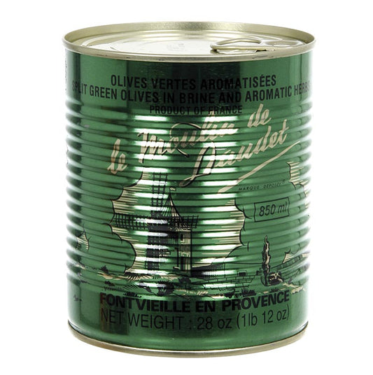 Olive verdi con nocciolo ed erbe provenzali in salamoia, 800 g, raffinate con olio di semi di girasole e ideali come guarnizione per piatti freddi e salse saporite
