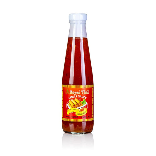 Una bottiglia da 275 ml di salsa al peperoncino specifica per esaltare il sapore degli involtini primavera.