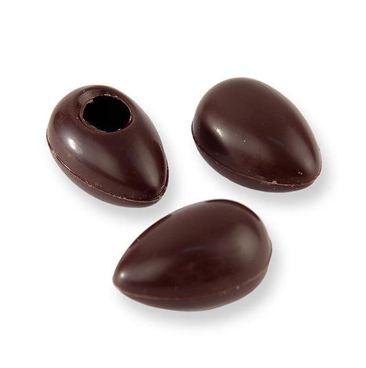 Uovo pralinato cavo, cioccolato fondente, piccolo, 40x26 mm, Läderach (Pasqua), 1,96 kg, 343 pezzi.