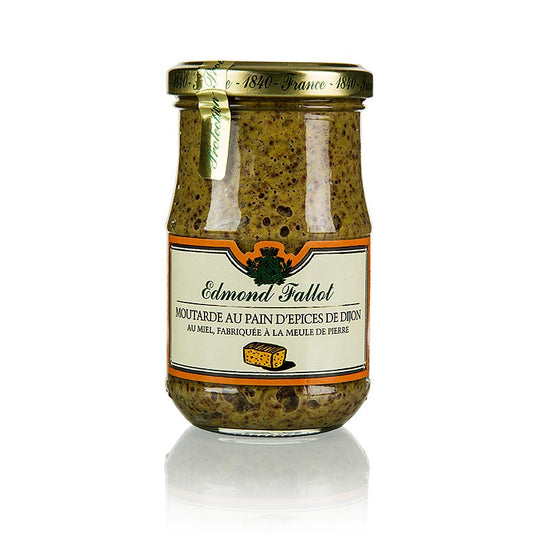 Un vasetto di senape Fallot con senape di Digione grossolana, miele e pane speziato, 190 ml
