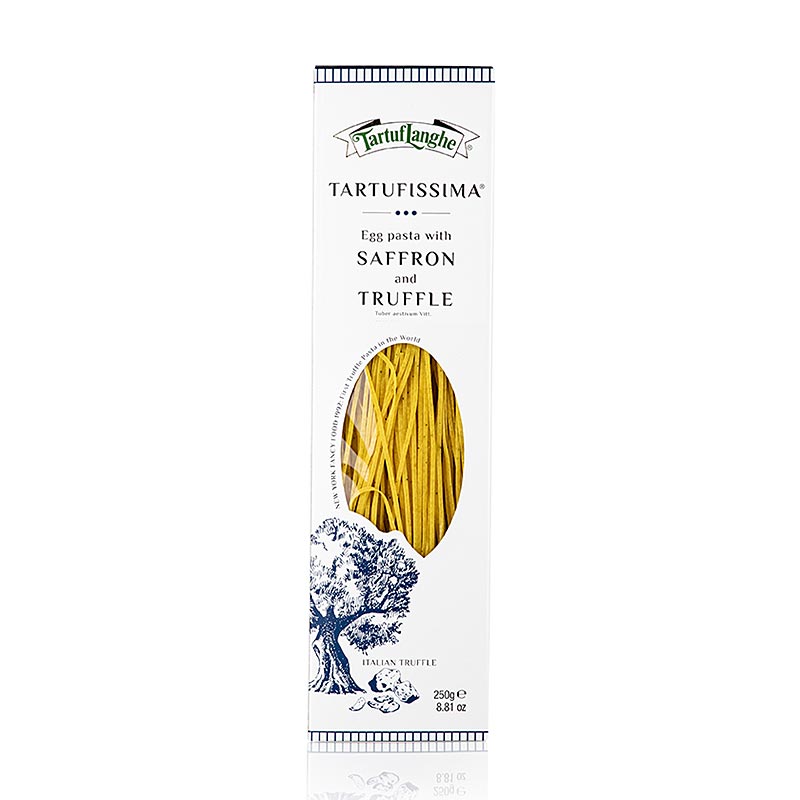 Pasta di semola di grano duro con zafferano e tartufi estivi, pronta da servire