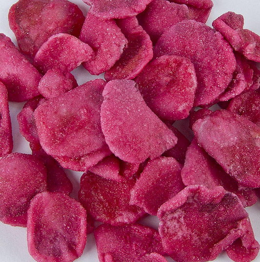 Petali di rosa vera, rossi, canditi, cristallizzati, commestibili, 1 kg