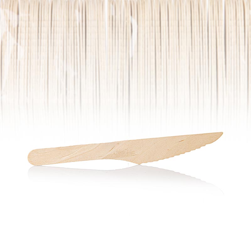 Coltello di legno monouso, lungo circa 16,5 cm, 100 pezzi.