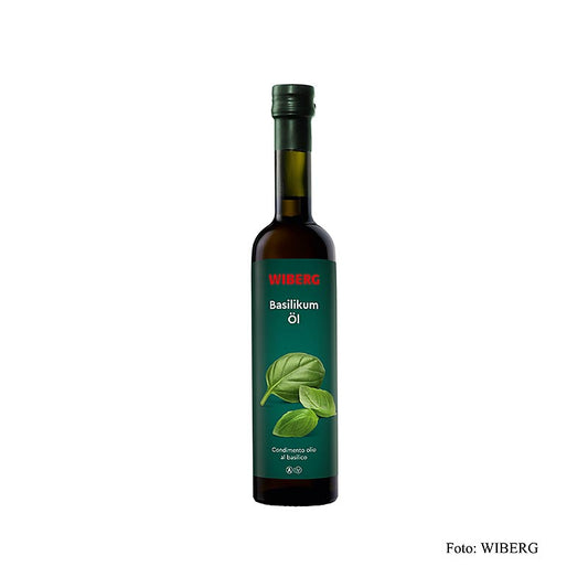 Olio al basilico Wiberg, spremuto a freddo, olio extravergine di oliva con estratto di basilico, 500 ml
