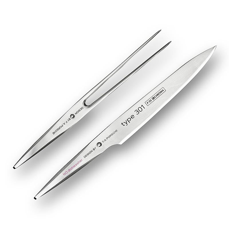 Testo alternativo in tedesco: Set di coltelli da intaglio Chroma tipo 301 P-5/17 (coltello da intaglio P-5 e forchettone da arrosto P-17), 2 pezzi - Set di coltelli di alta qualità da 2 pezzi per intagliare e arrostire