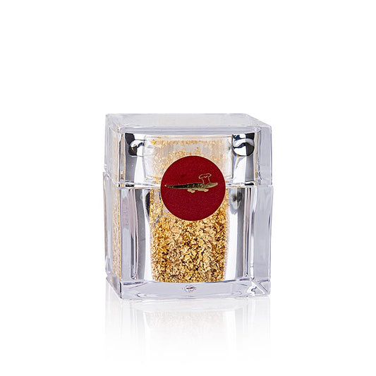 Oro - Agitatore a cubo con scaglie di foglia d'oro, 22 carati, E175, 0,1 g