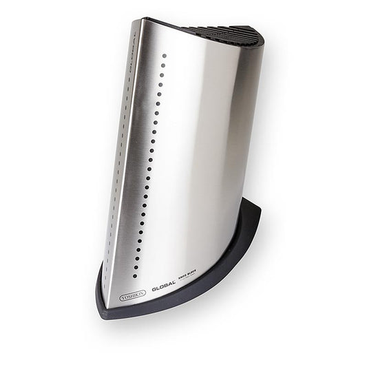 Ceppo portacoltelli in acciaio inox Global per 13 coltelli Global e asta di affilatura, elegante e rispettoso delle lame
