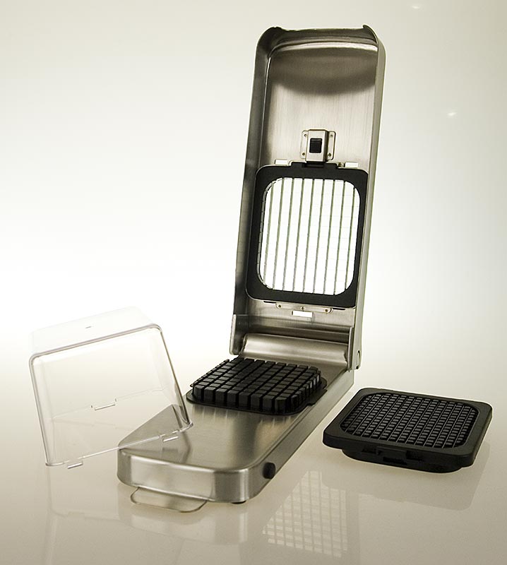 Affettaverdure e cipolle in acciaio inox, sviluppato appositamente per affettare in modo semplice e veloce verdure e olive