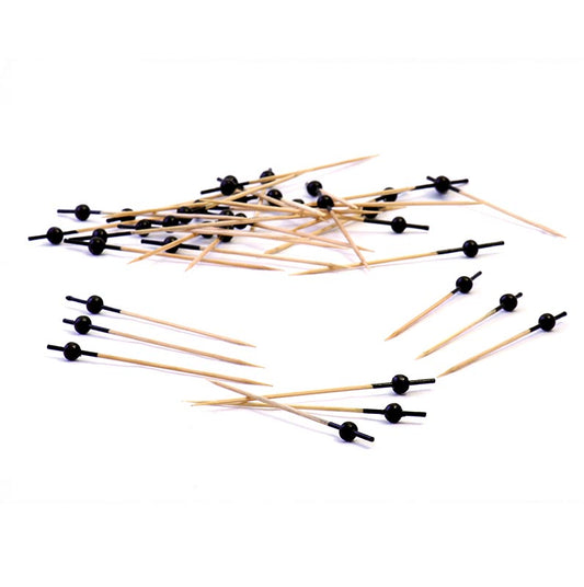 Spiedini di legno, con pallina nera, 9 cm, 100 pz.