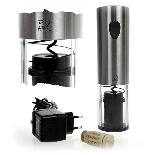 Cavatappi elettrico Peugeot ELIS, ricaricabile/adattatore di rete, acciaio inox, 1 pz.