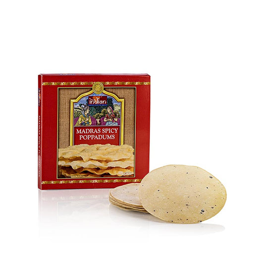 Pappadums, con pepe nero ø 12-13cm, 112 g, 12 pz.