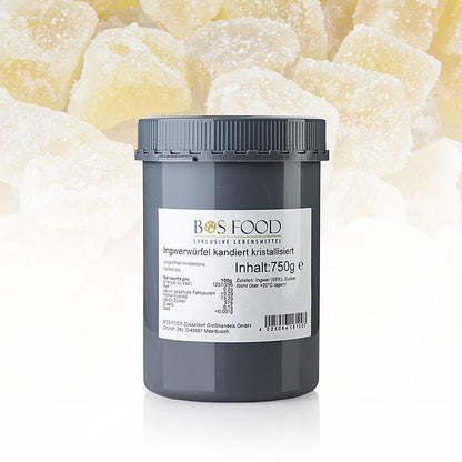 Zenzero a cubetti, candito, secco/cristallizzato, 750 g