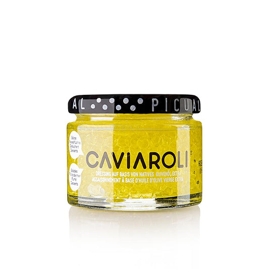 Perle dorate di olio extravergine di oliva, ideali come elegante guarnizione per zuppe, salse e insalate